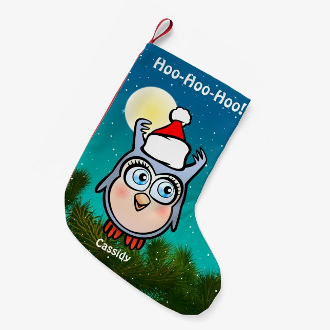 Funny Baby Hoot With Santa Hat Small Christmas Stocking (Front (Hanging))