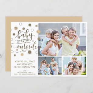Funny BABY IT'S COVID OUTSIDE 3 Photos Holiday Card