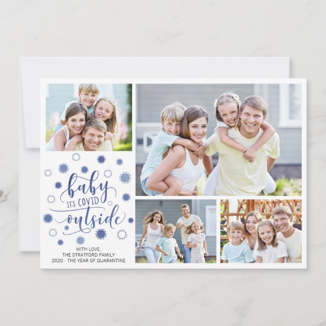 Funny BABY IT'S COVID OUTSIDE 4 Photos Holiday Card (Front)