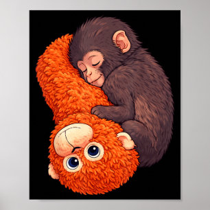 Funny baby monkey punch cute animal men women kids poster