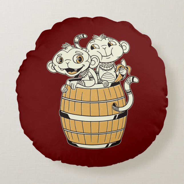 Funny Baby Monkeys Round Cushion (Front)
