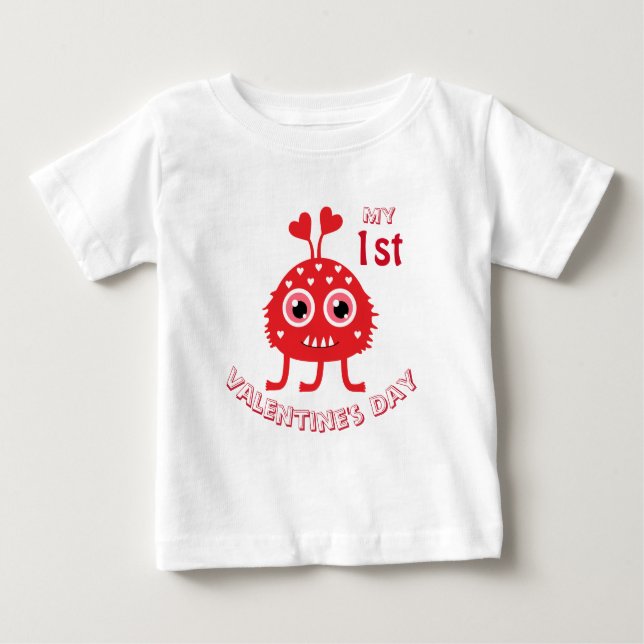 Funny Baby My First Valentine's Day Cute Monster T-Shirt (Front)