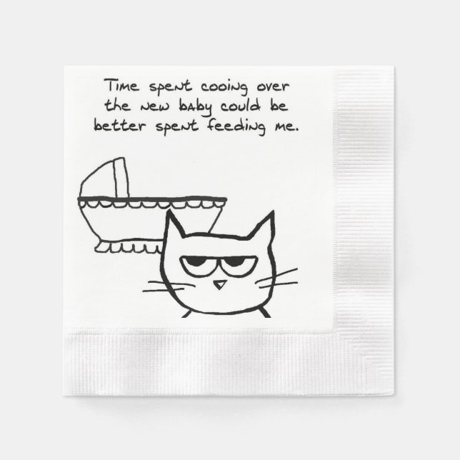Funny Baby Shower napkins - The Cat is not happy (Front)