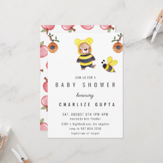 funny Baby Shower Teddy Bear Honey Bee Invitation