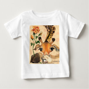Funny Baby T-Shirt Gentleman Giraffe with Rose