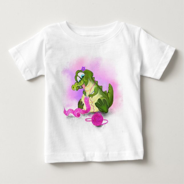 Funny Baby T-Shirt with Crocodile Knits Pink Scarf (Front)