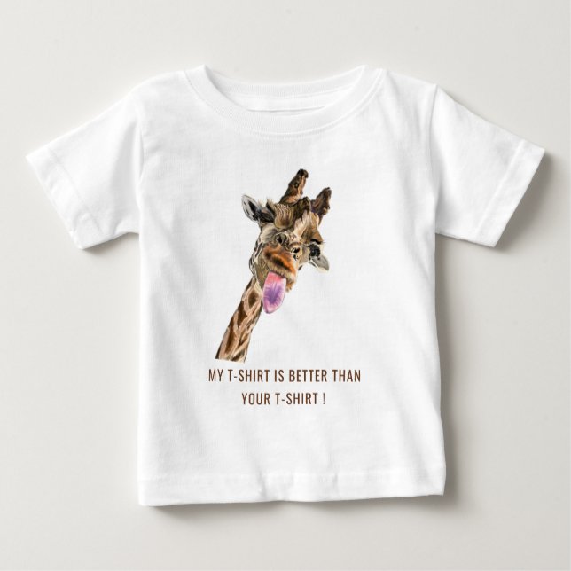 Funny Baby T-Shirt with Playful Giraffe - Smile (Front)