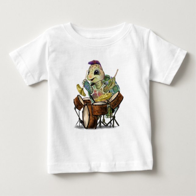 Funny Baby T-Shirt with Turtle Drummer (Front)