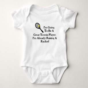 Funny Baby Tennis T-Shirt Raising A Racket! Baby Bodysuit