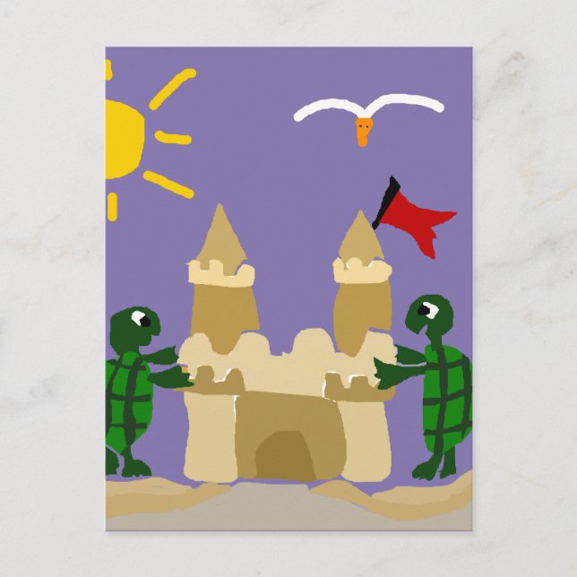 Funny Baby Turtles Building Sand Castle Postcard (Front)
