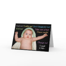 Funny baby with needs card