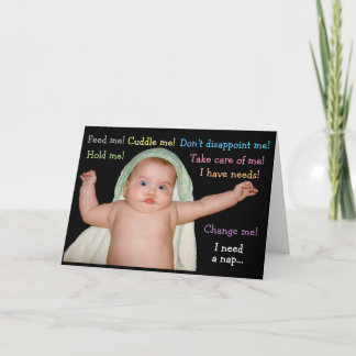 Funny baby with needs card