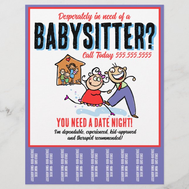 Funny Babysitting Child Care Tear Sheet Promo (Front)