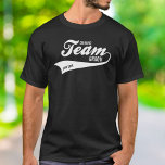 Funny Bachelor Team Groom Drinking Sports Logo T-Shirt<br><div class="desc">Funny t-shirt for the Groom's Drinking Team/buddies. A cool design featuring a retro sports like "Team" logo with a swoosh tail. Personalise by adding custom text - date, location, etc or delete any of the text. Perfect for a bachelor party or groomsmen. Check out our coordinating products by clicking on...</div>