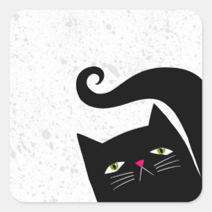 Funny Back Cat Flat Graphic Portrait Art Square Sticker
