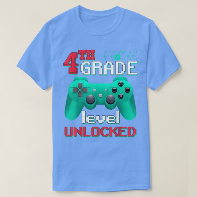 Funny Back To School 4th Grade Level Unlocked Vide T-Shirt (Design Front)
