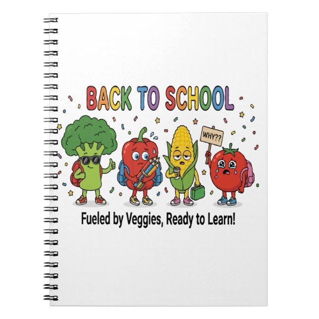 Funny Back to School Cute Vegetable Characters Notebook (Front)