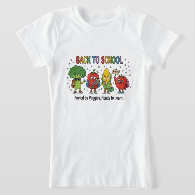 Funny Back to School Cute Vegetable Characters T-Shirt (Laydown)