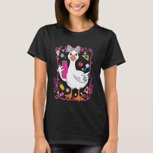 Funny Back to School Goose with Bow and Cup Cute T T-Shirt