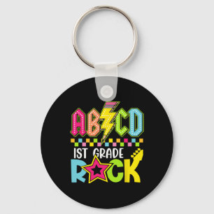 Funny Back To School Lightning Bolt 1st Grade Rock Key Ring