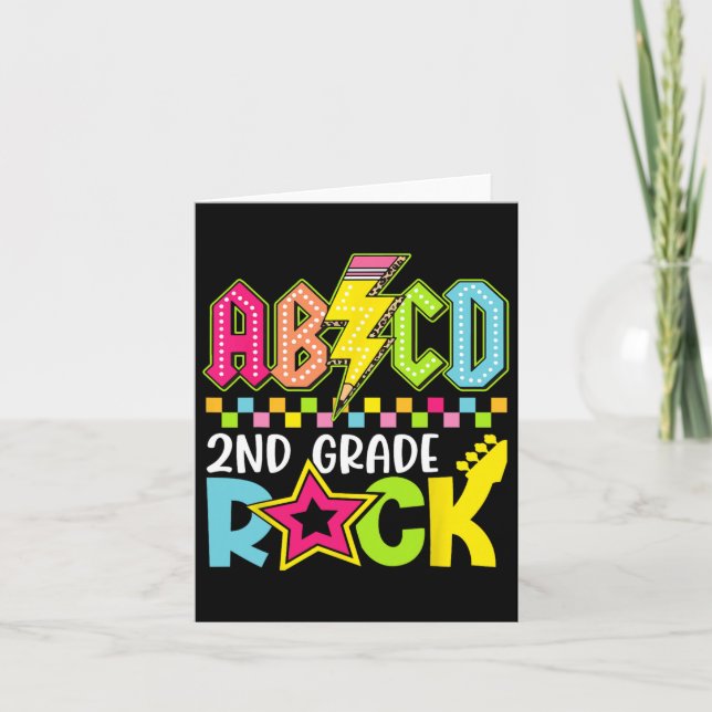 Funny Back To School Lightning Bolt 2nd Grade Rock Card (Front)