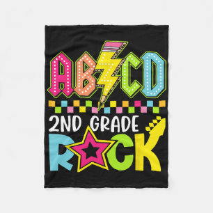 Funny Back To School Lightning Bolt 2nd Grade Rock Fleece Blanket