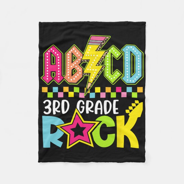 Funny Back To School Lightning Bolt 3rd Grade Rock Fleece Blanket (Front)