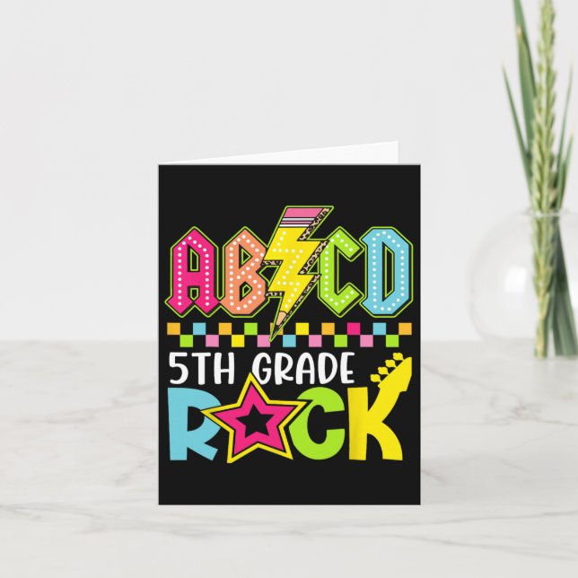 Funny Back To School Lightning Bolt 5th Grade Rock Card (Front)