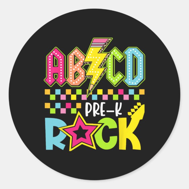 Funny Back To School Lightning Bolt Pre K Rock Kid Classic Round Sticker (Front)