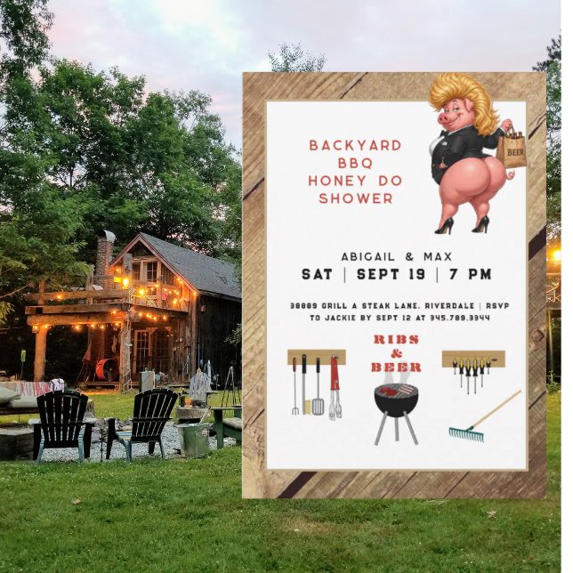 Funny Backyard BBq Couples Wedding Shower II Invitation (Creator Uploaded)