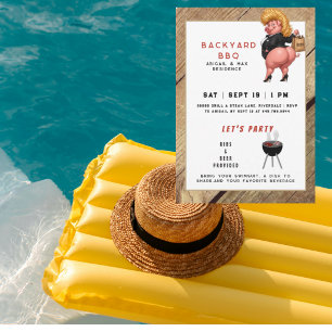 Funny Backyard BBq & Pool Party Invitation