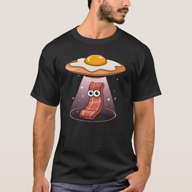Funny Bacon Abduction by Egg UFO Cute Breakfast  T-Shirt (Front)