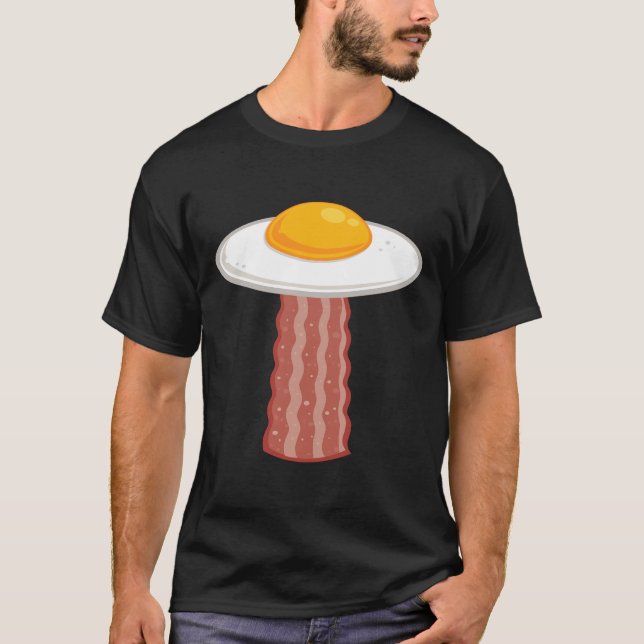 Funny Bacon Egg UFO Breakfast Food Alien Humour T-Shirt (Front)