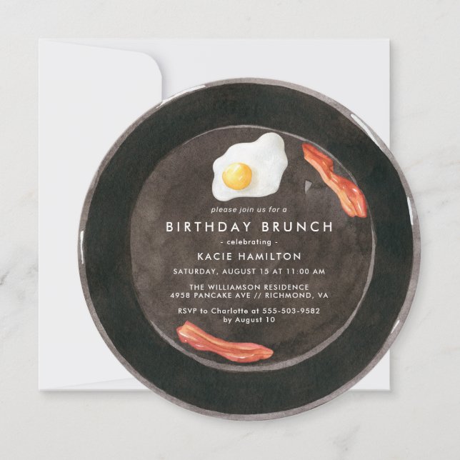 Funny Bacon & Eggs Cute Watercolor Birthday Brunch Invitation (Front)