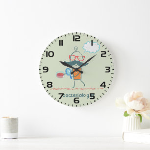 Funny Bacteriologist Scientist with Big Moustache  Large Clock