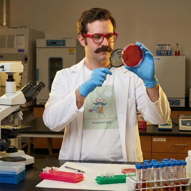 Funny Bacteriologist Scientist with Big Moustache  T-Shirt (Creator Uploaded)