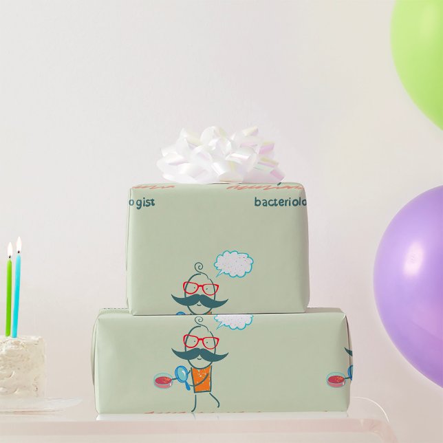 Funny Bacteriologist Scientist with Big Moustache  Wrapping Paper (Creator Uploaded)