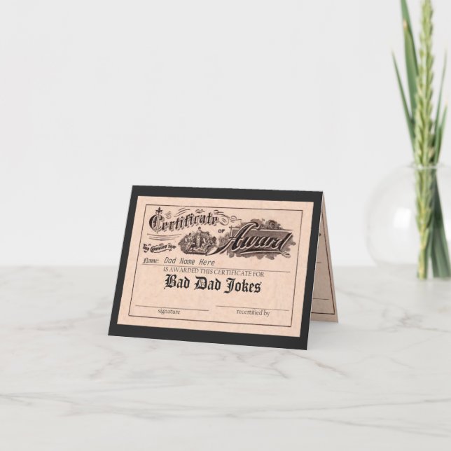 Funny Bad Dad Jokes Award Card (Front)