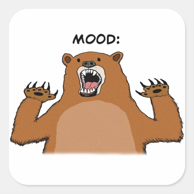 Funny Bad Mood Bear Square Sticker (Front)