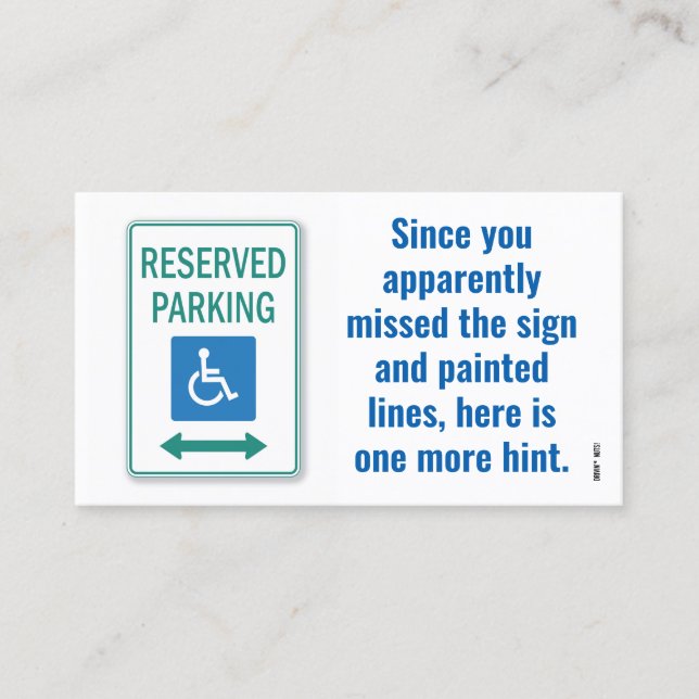 Funny Bad Parking Note Business Card (Front)