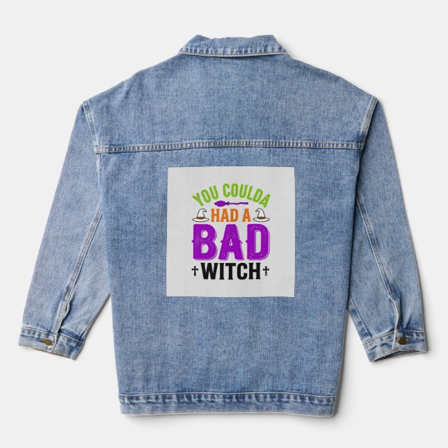 Funny Bad Witch Halloween Quote Vector Design_1 Denim Jacket (Back)