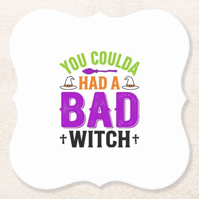 Funny Bad Witch Halloween Quote Vector Design_1 Paper Coaster (Front)