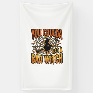 Funny Bad Witch Halloween Vintage Engraving Design Banner