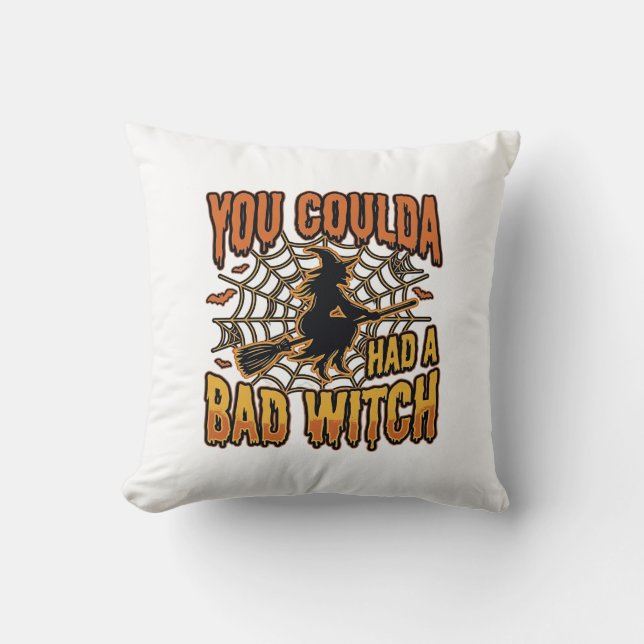Funny Bad Witch Halloween Vintage Engraving Design Cushion (Front)