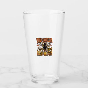 Funny Bad Witch Halloween Vintage Engraving Design Glass
