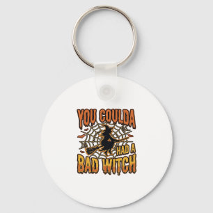 Funny Bad Witch Halloween Vintage Engraving Design Key Ring