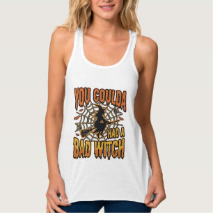 Funny Bad Witch Halloween Vintage Engraving Design Singlet