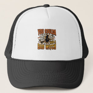 Funny Bad Witch Halloween Vintage Engraving Design Trucker Hat