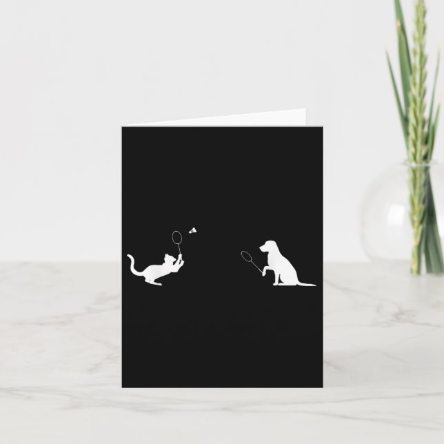 Funny Badminton Cat And Dog Design Apparel Kitten  Card (Front)