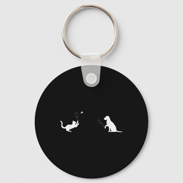 Funny Badminton Cat And Dog Design Apparel Kitten  Key Ring (Front)